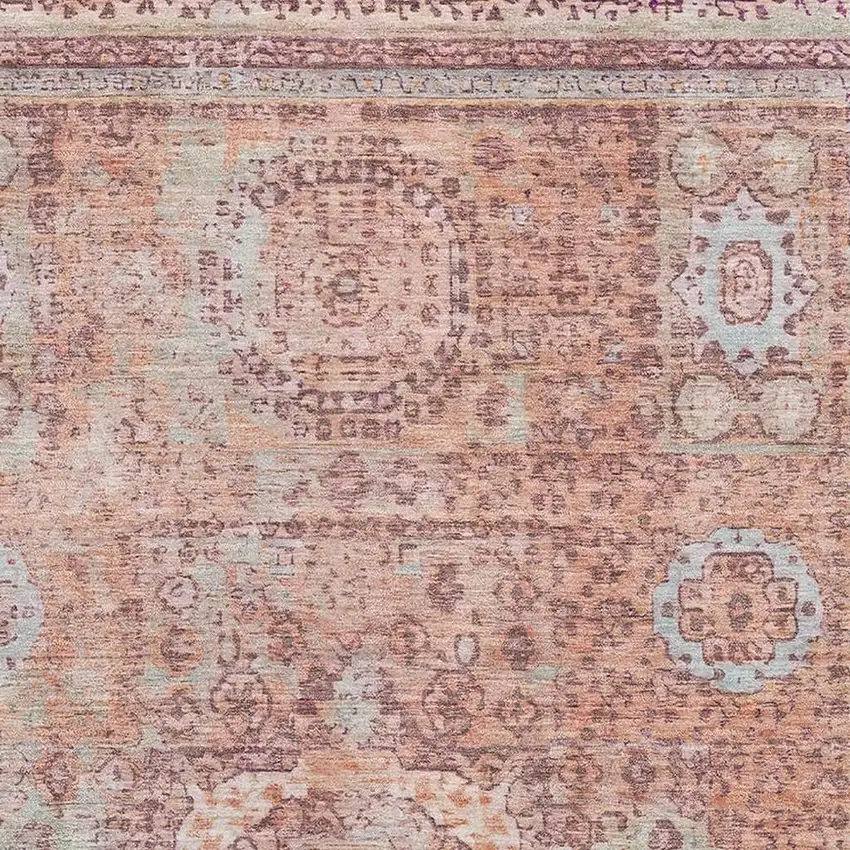 Orange And Gray Oriental Washable Area Rug With UV Protection Photo 2