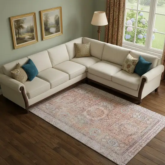 Orange And Gray Oriental Washable Area Rug With UV Protection Photo 2