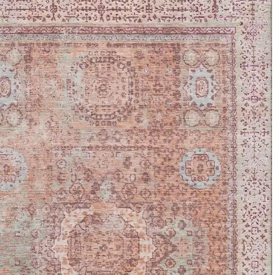 Orange And Gray Oriental Washable Area Rug With UV Protection Photo 3