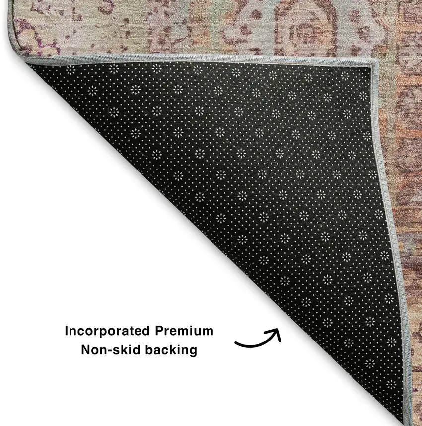 Orange And Gray Oriental Washable Area Rug With UV Protection Photo 6