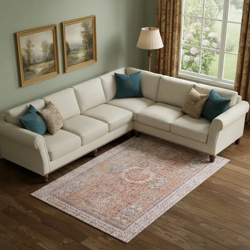 Orange And Gray Oriental Washable Area Rug With UV Protection Photo 2