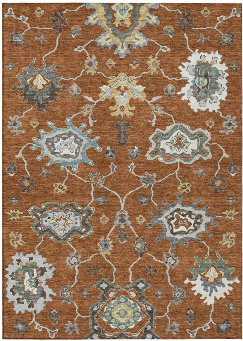 Orange And Gray Oriental Washable Indoor Outdoor Area Rug Photo 1