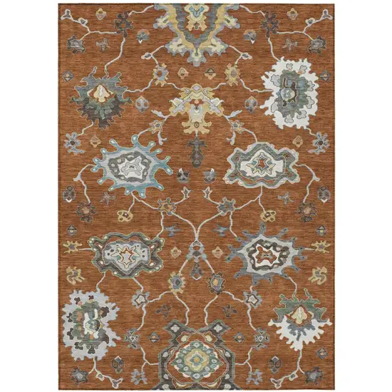 Orange And Gray Oriental Washable Indoor Outdoor Area Rug Photo 1