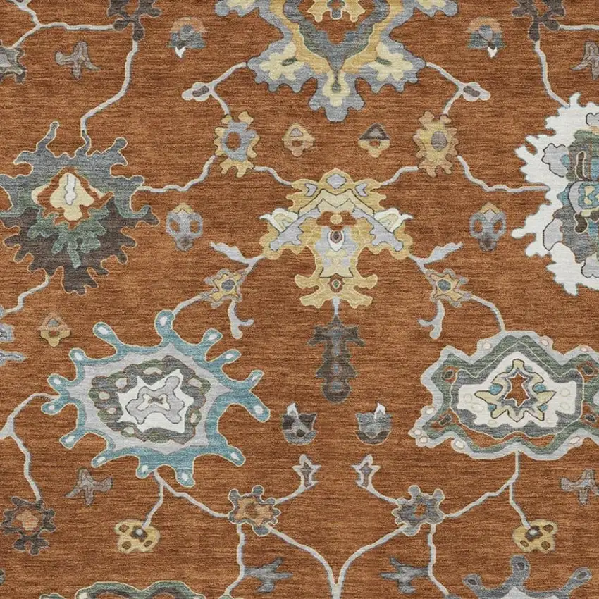 Orange And Gray Oriental Washable Indoor Outdoor Area Rug Photo 3