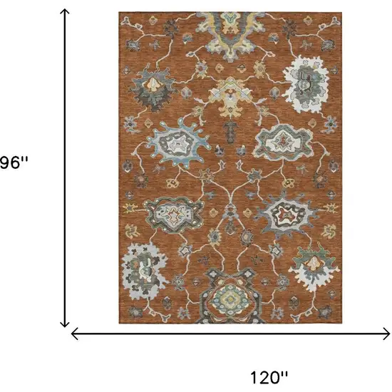 Orange And Gray Oriental Washable Indoor Outdoor Area Rug Photo 6
