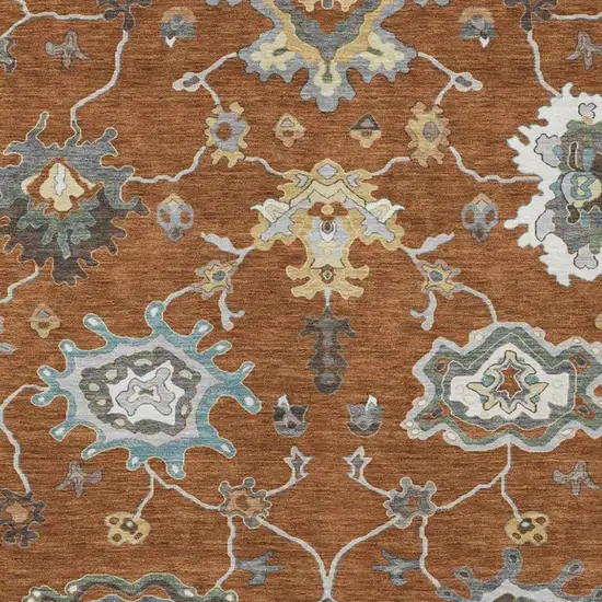 Orange And Gray Oriental Washable Indoor Outdoor Area Rug Photo 3