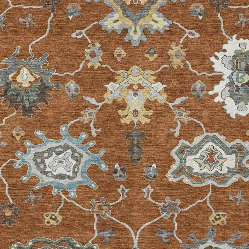 Orange And Gray Oriental Washable Indoor Outdoor Area Rug Photo 3