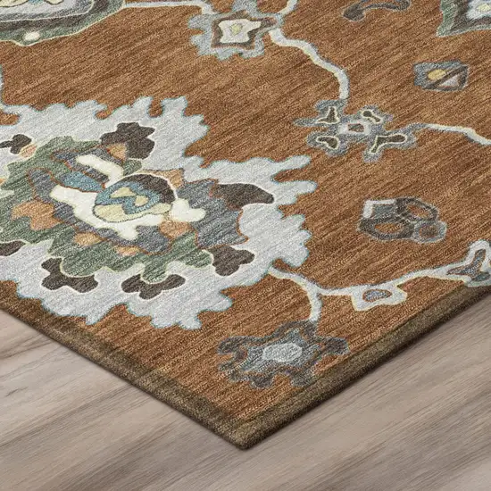 Orange And Gray Oriental Washable Indoor Outdoor Area Rug Photo 4