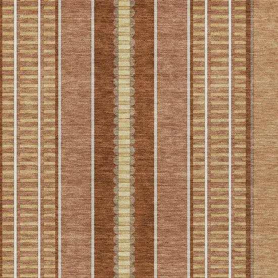 Orange And Gray Striped Washable Indoor Outdoor Area Rug Photo 3