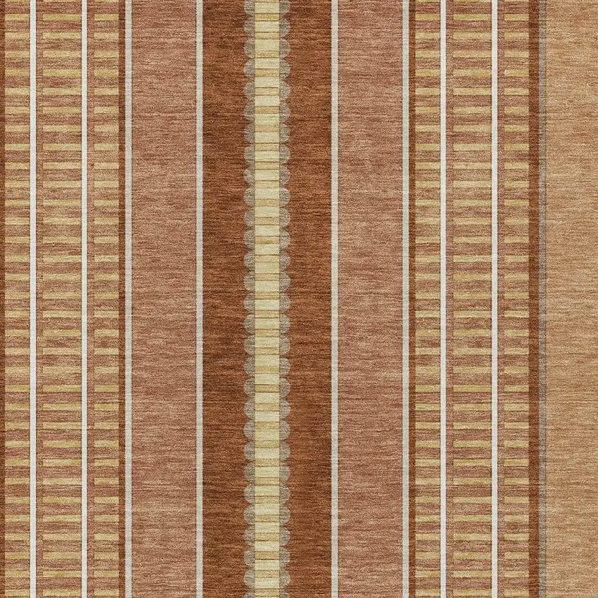Orange And Gray Striped Washable Indoor Outdoor Area Rug Photo 3