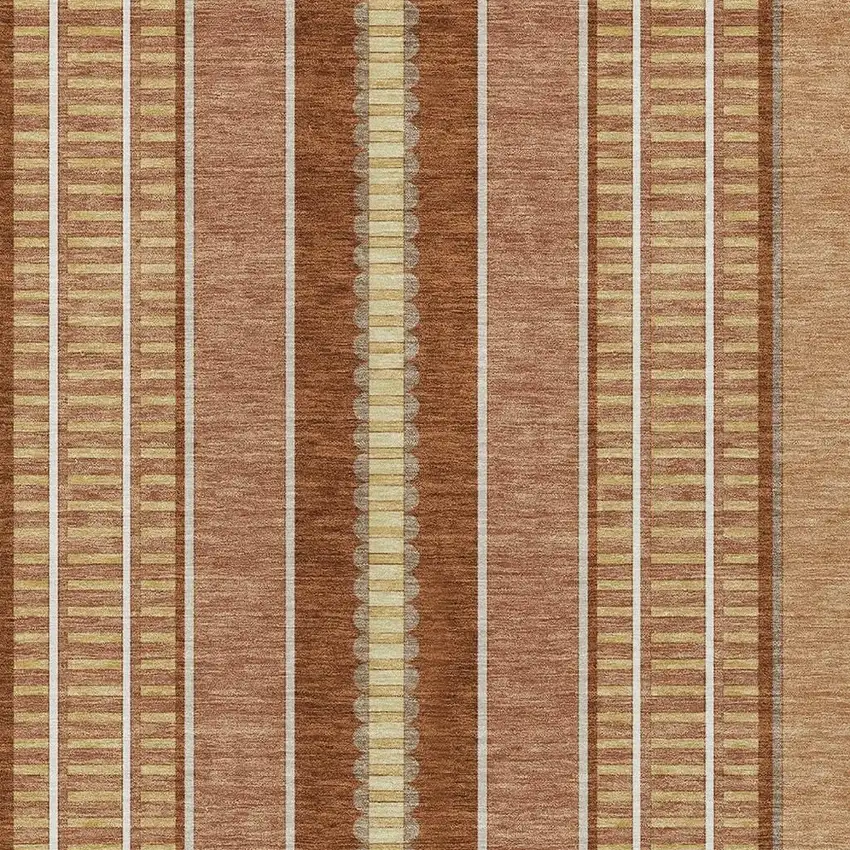 Orange And Gray Striped Washable Indoor Outdoor Area Rug Photo 5
