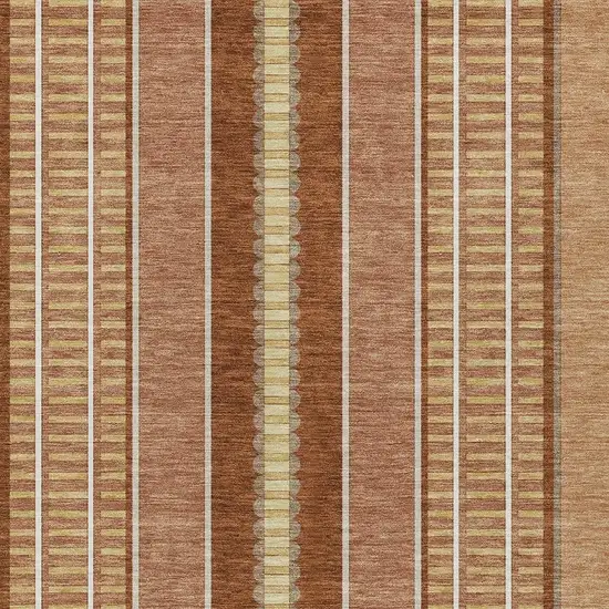 Orange And Gray Striped Washable Indoor Outdoor Area Rug Photo 5