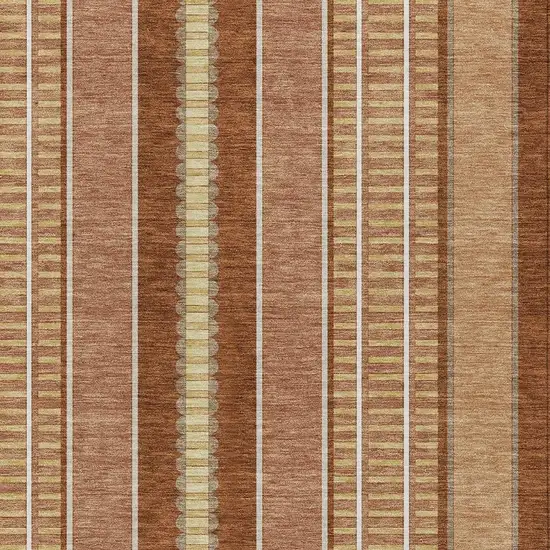 Orange And Gray Striped Washable Indoor Outdoor Area Rug Photo 5