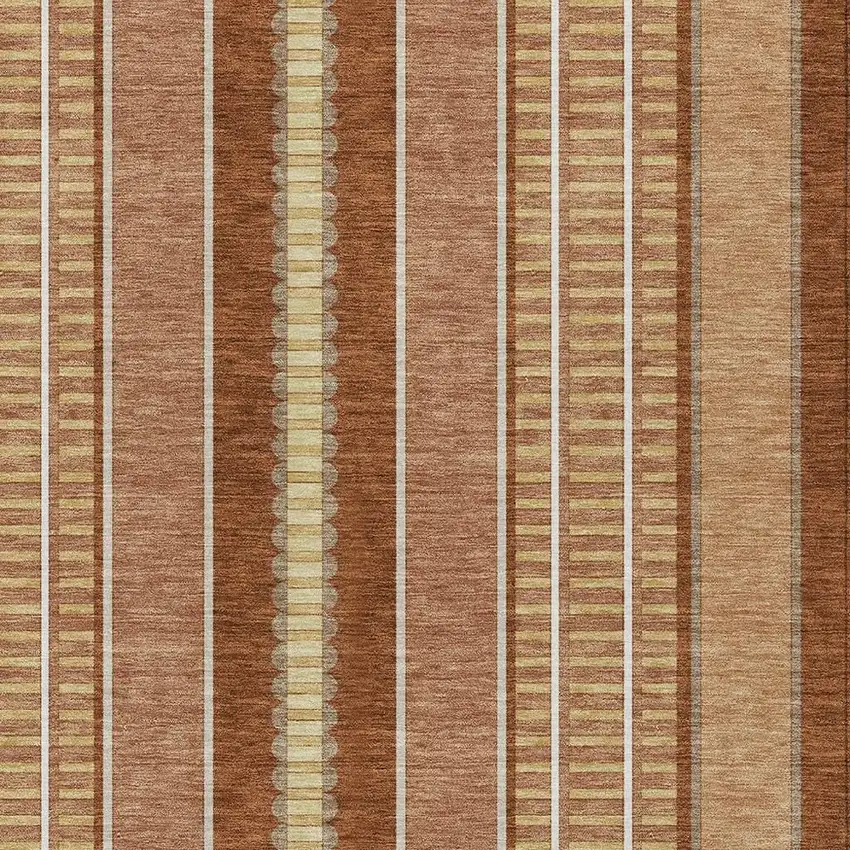 Orange And Gray Striped Washable Indoor Outdoor Area Rug Photo 5