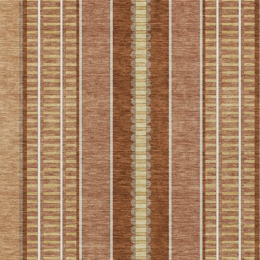 Orange And Gray Striped Washable Indoor Outdoor Area Rug Photo 3