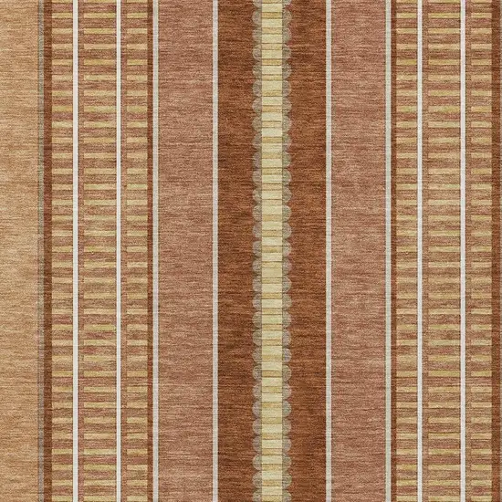 Orange And Gray Striped Washable Indoor Outdoor Area Rug Photo 3