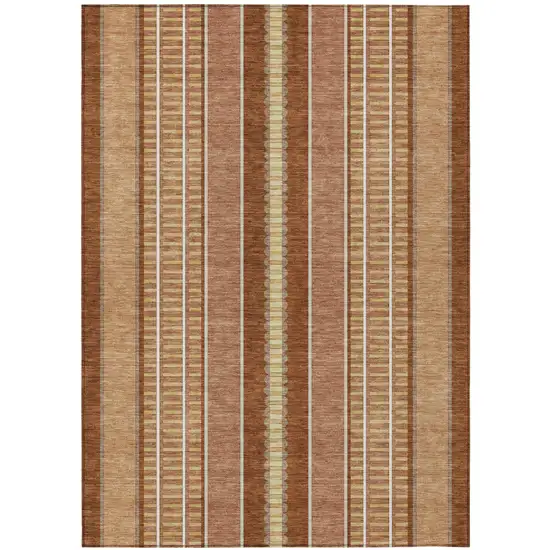 Orange And Gray Striped Washable Indoor Outdoor Area Rug Photo 2