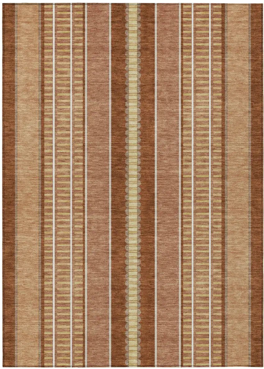 Orange And Gray Striped Washable Indoor Outdoor Area Rug Photo 2