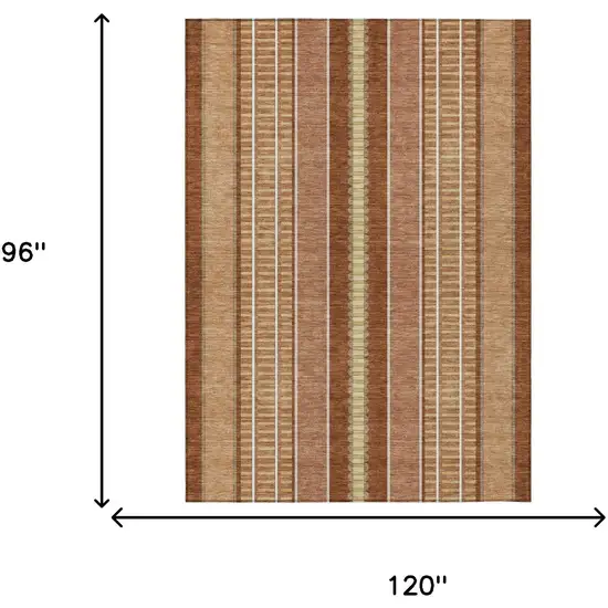 Orange And Gray Striped Washable Indoor Outdoor Area Rug Photo 9