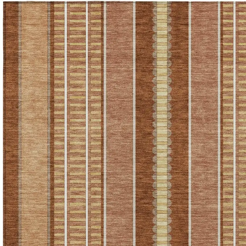 Orange And Gray Striped Washable Indoor Outdoor Area Rug Photo 5