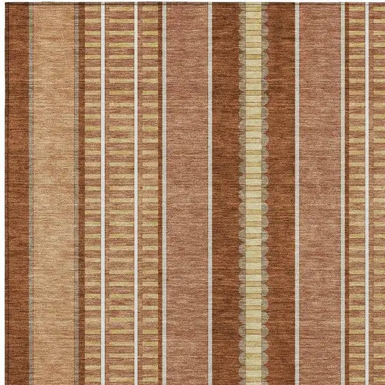 Orange And Gray Striped Washable Indoor Outdoor Area Rug Photo 5