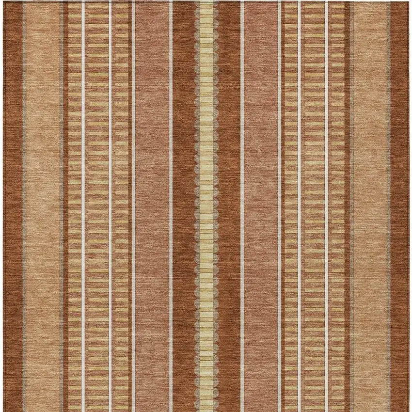 Orange And Gray Striped Washable Indoor Outdoor Area Rug Photo 4