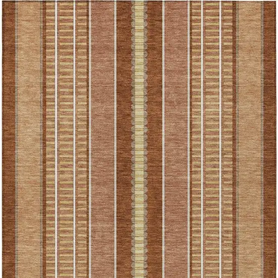 Orange And Gray Striped Washable Indoor Outdoor Area Rug Photo 4