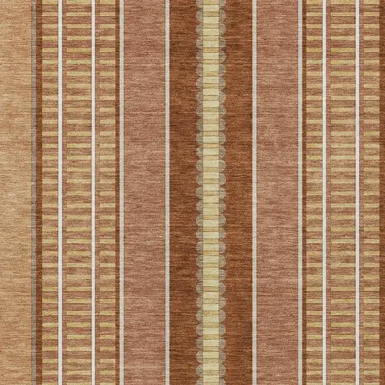 Orange And Gray Striped Washable Indoor Outdoor Area Rug Photo 3