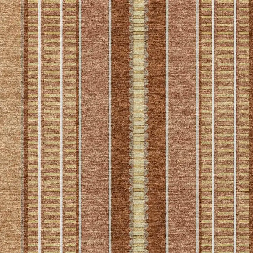 Orange And Gray Striped Washable Indoor Outdoor Area Rug Photo 3