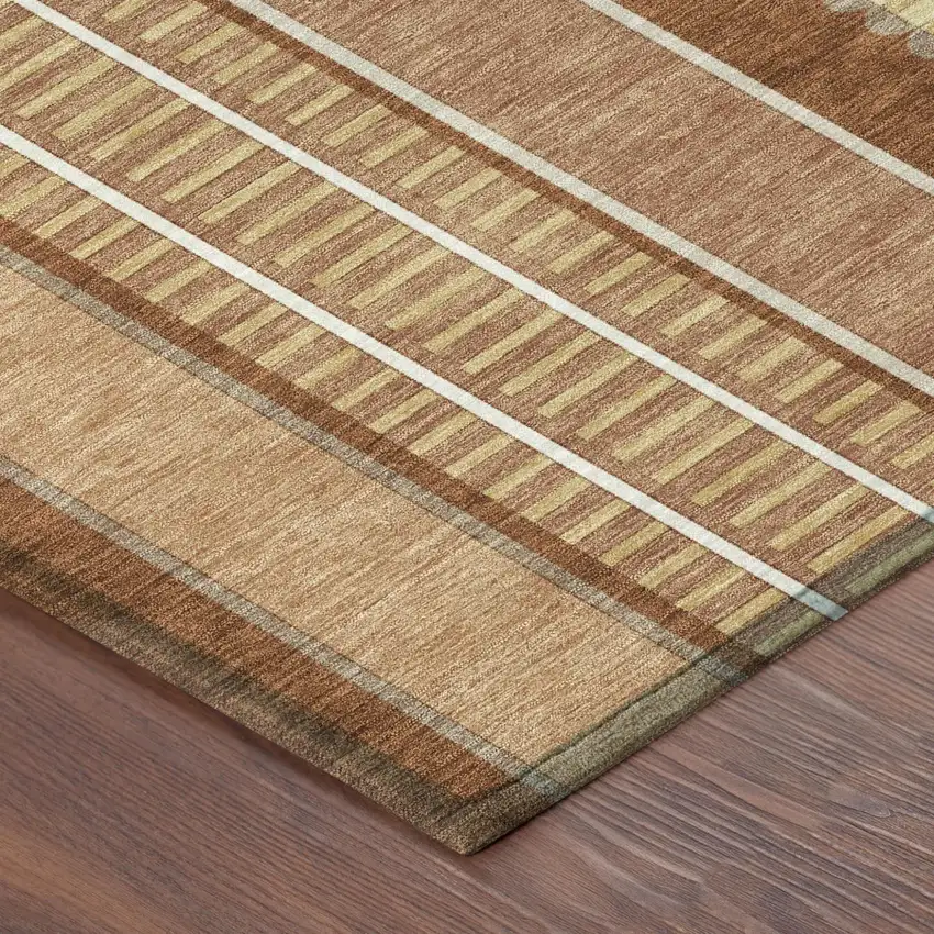 Orange And Gray Striped Washable Indoor Outdoor Area Rug Photo 7