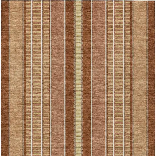 Orange And Gray Striped Washable Indoor Outdoor Area Rug Photo 6
