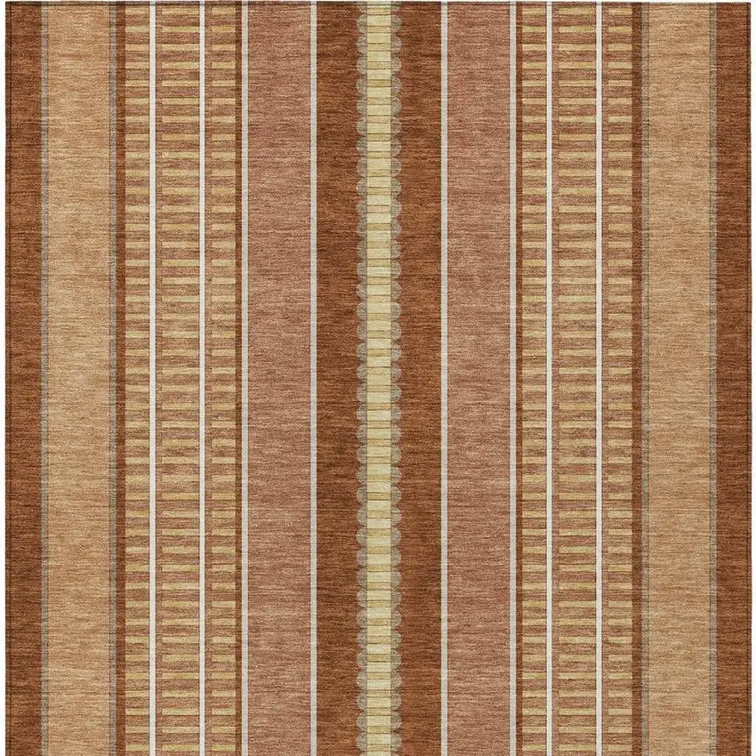 Orange And Gray Striped Washable Indoor Outdoor Area Rug Photo 6