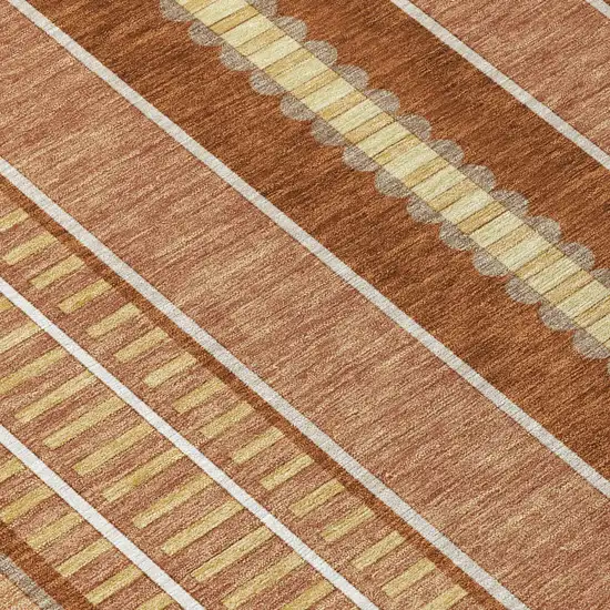 Orange And Gray Striped Washable Indoor Outdoor Area Rug Photo 8