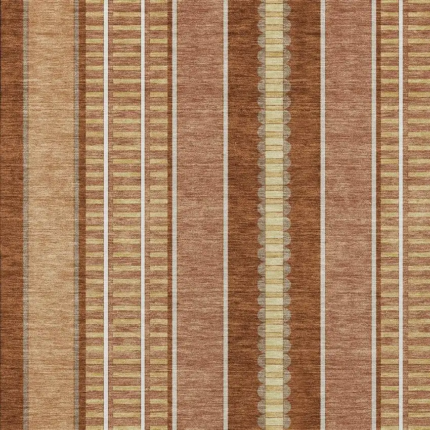 Orange And Gray Striped Washable Indoor Outdoor Area Rug Photo 5