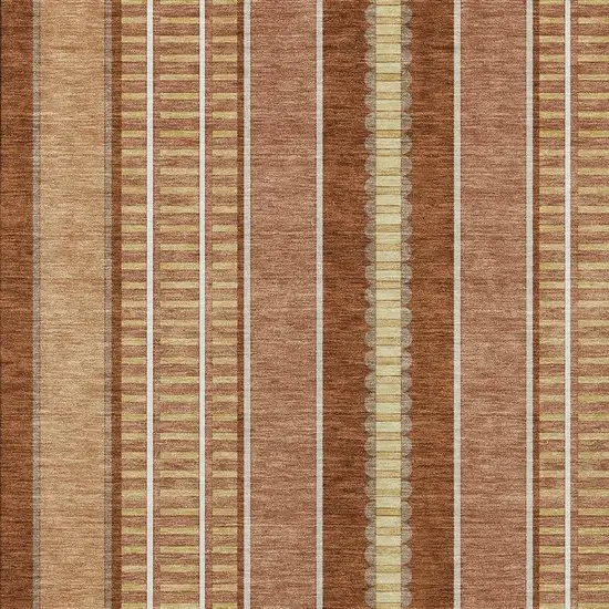 Orange And Gray Striped Washable Indoor Outdoor Area Rug Photo 5