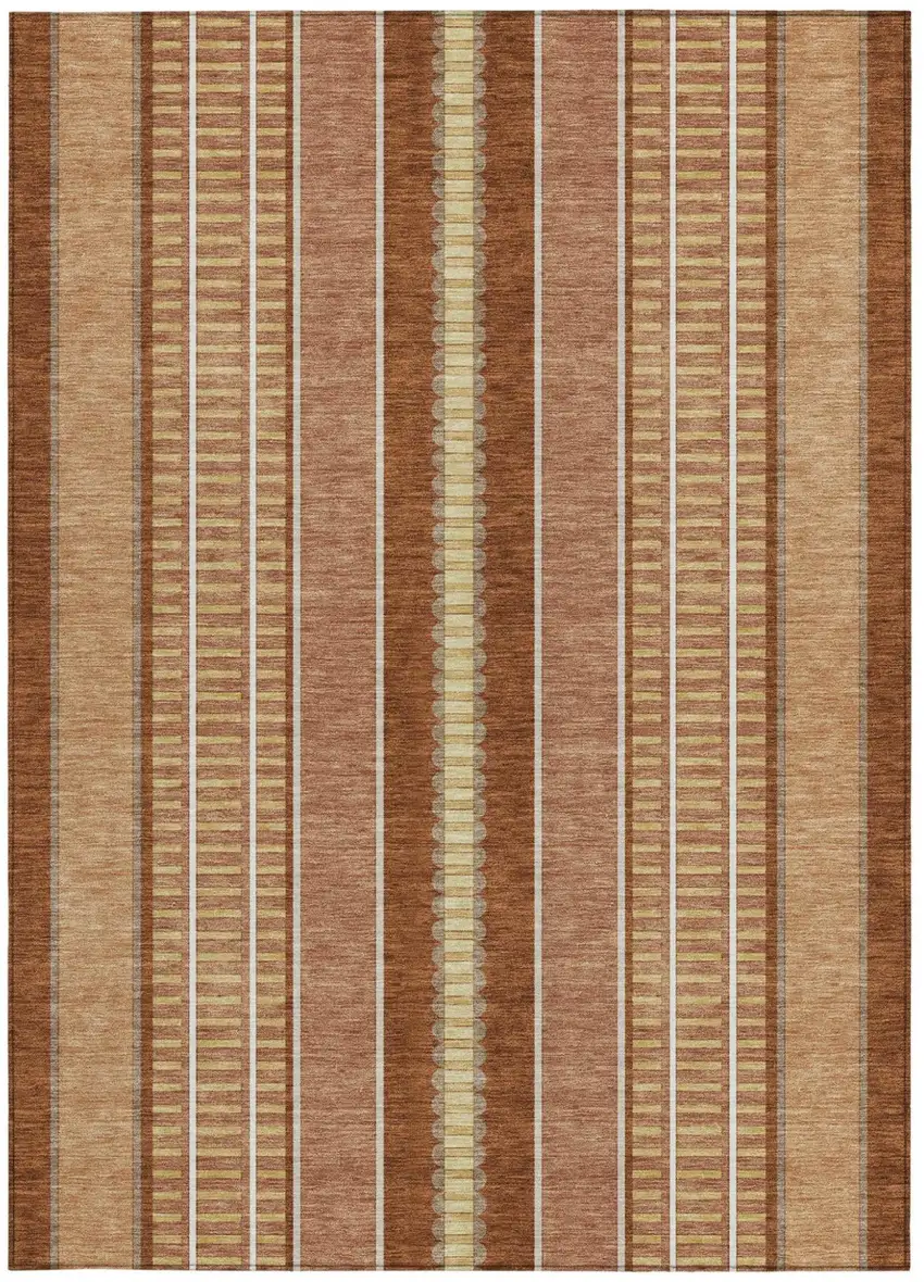 Orange And Gray Striped Washable Indoor Outdoor Area Rug Photo 4