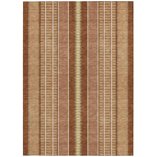 Orange And Gray Striped Washable Indoor Outdoor Area Rug Photo 4