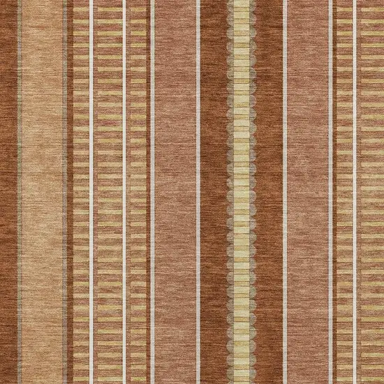 Orange And Gray Striped Washable Indoor Outdoor Area Rug Photo 5