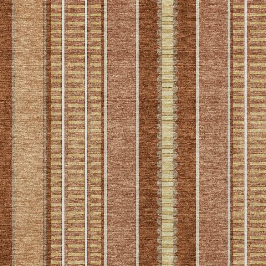 Orange And Gray Striped Washable Indoor Outdoor Area Rug Photo 5