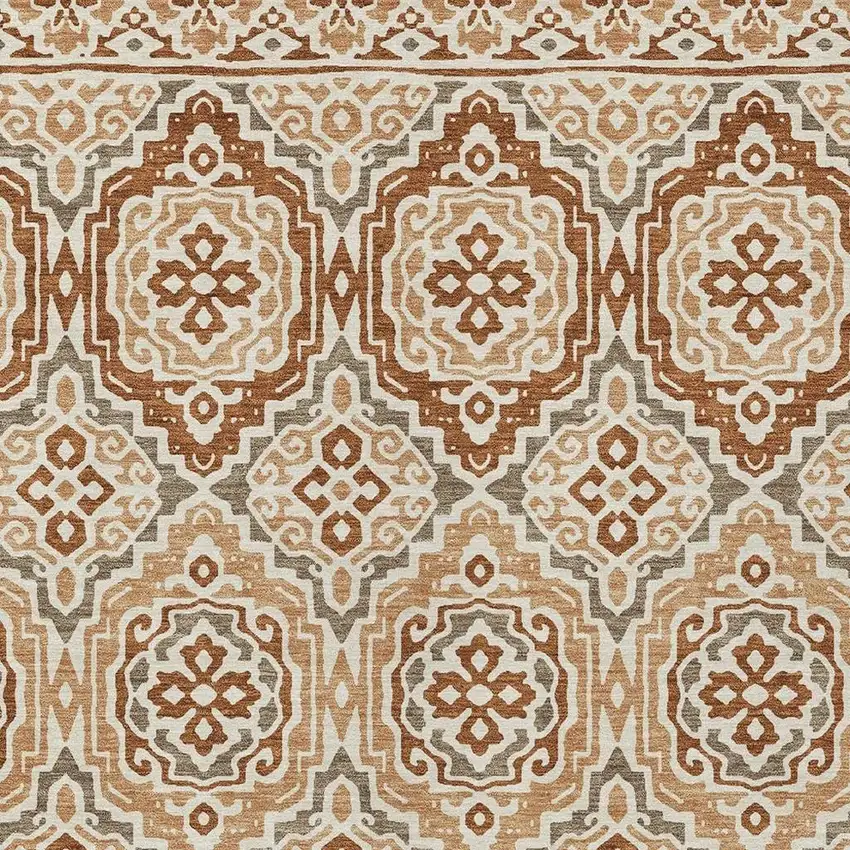 Orange And Gray Tribal Washable Indoor Outdoor Area Rug Photo 4