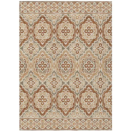 Orange And Gray Tribal Washable Indoor Outdoor Area Rug Photo 2