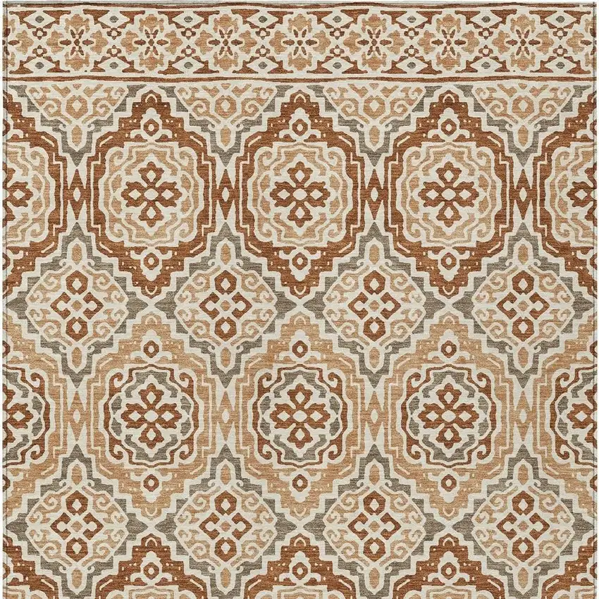 Orange And Gray Tribal Washable Indoor Outdoor Area Rug Photo 2