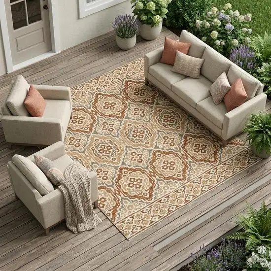 Orange And Gray Tribal Washable Indoor Outdoor Area Rug Photo 1