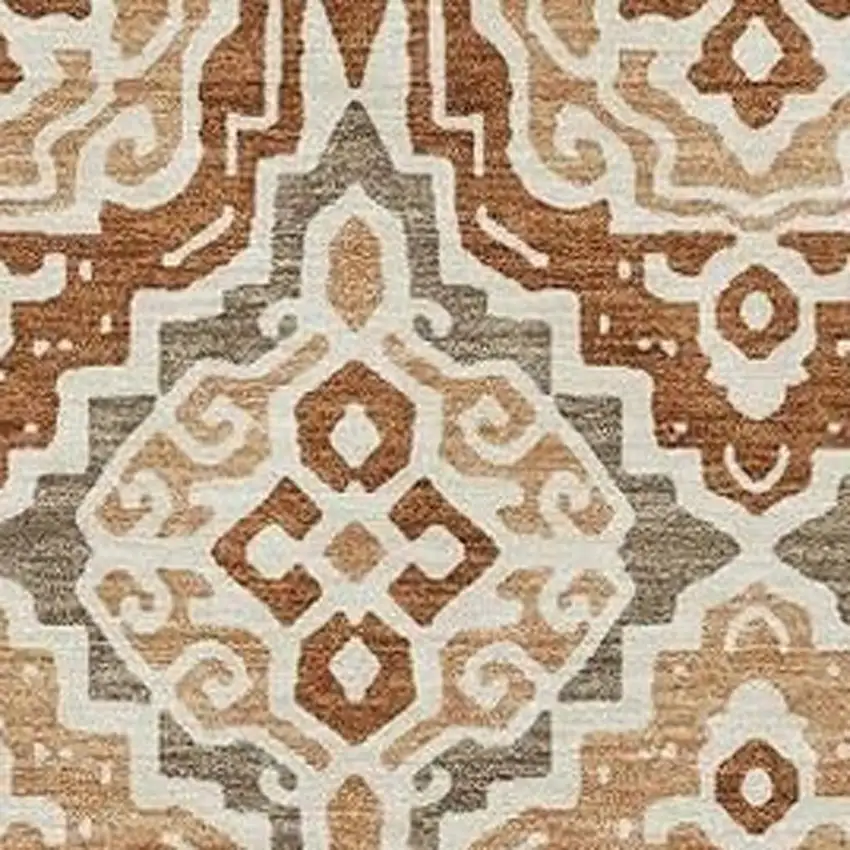 Orange And Gray Tribal Washable Indoor Outdoor Area Rug Photo 3
