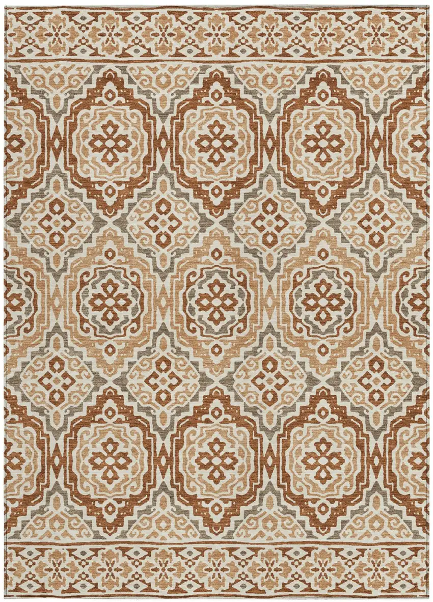 Orange And Gray Tribal Washable Indoor Outdoor Area Rug Photo 5