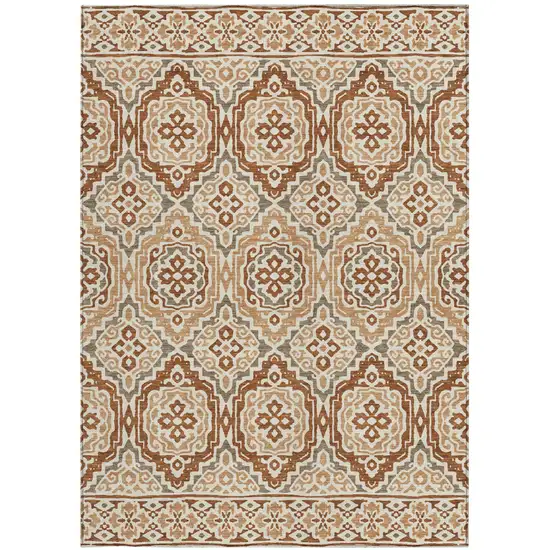 Orange And Gray Tribal Washable Indoor Outdoor Area Rug Photo 5