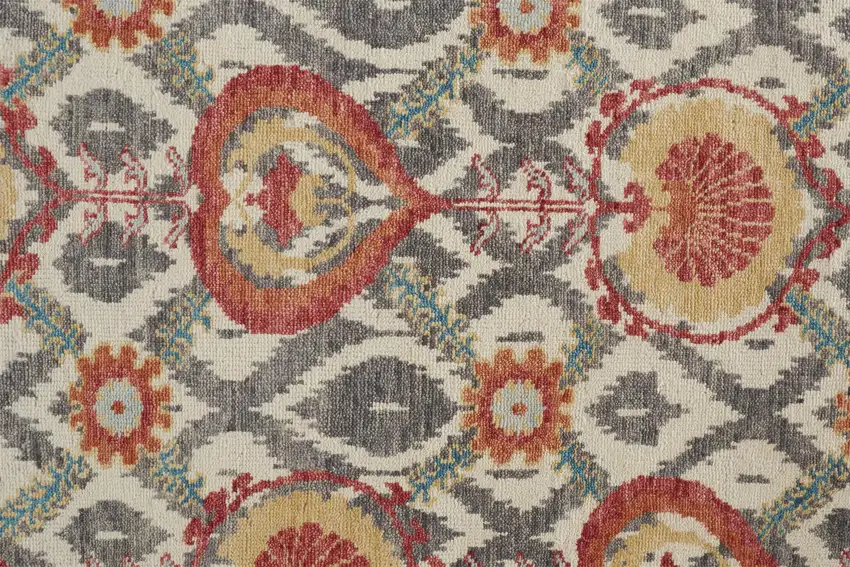 Orange And Gray Wool Floral Hand Knotted Stain Resistant Area Rug Photo 4