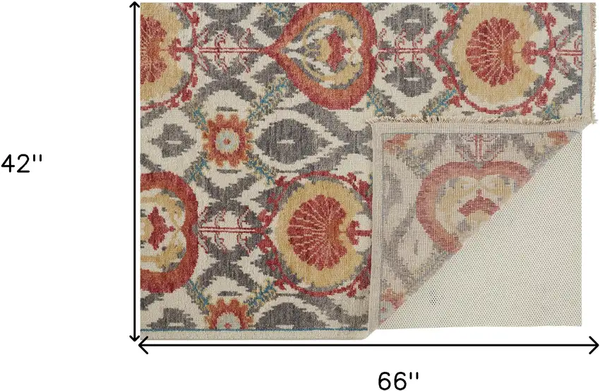 Orange And Gray Wool Floral Hand Knotted Stain Resistant Area Rug Photo 9
