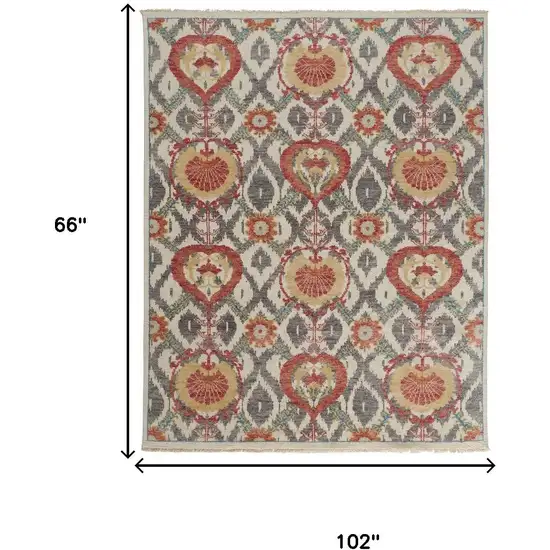 Orange And Gray Wool Floral Hand Knotted Stain Resistant Area Rug Photo 3