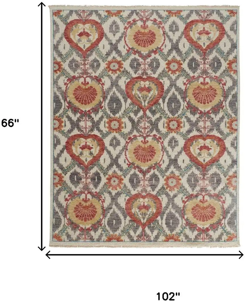 Orange And Gray Wool Floral Hand Knotted Stain Resistant Area Rug Photo 3